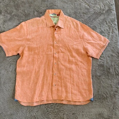 Report Collection Men Linen Shirt XXL Orange Short Sleeve Button-Up Modern Beach - Image 1 of 4