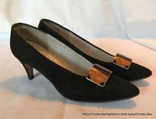 Chic Vintage Jildor Black Suede Leather Heels w Shoe Clips Sz 4 B Made Usa