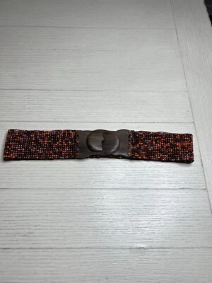 Vintage Womans Boho 1990’s Glass Beads Elastic Belt Wooden Buckle 32” - Image 1 of 3