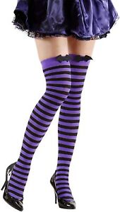 New Stockings Up Purple Stripes Black Bald Bat Costume Witch Halloween