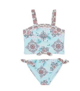 Wonder Nation Girls Floral Tankini Swimsuit Set 2pc Size XXL (18) Blue/ Pink - Picture 1 of 8