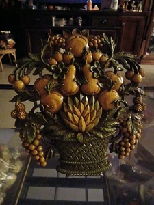 Vintage-Syroco Wood Carved Style Lemon & Fruit Wall Art-13" x 12" Hard Plastic. - Picture 1 of 11