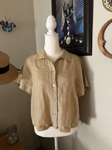 Vintage Carol Anderson Damenbluse Größe Petite Small kurzärmelig hellbraun Leinen - Bild 1 von 5