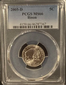 Bison Jefferson Nickel 2005-D - ¡Certificado MS66 por PCGS! - Imagen 1 de 2