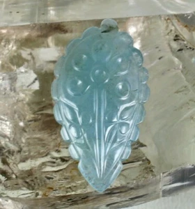 Certified Natural Blue Aquamarine Carved 76.60 Ct Drilled Gemstone For Pendant - Picture 1 of 9