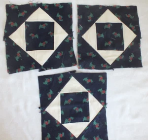 3 cuadrados de colcha para perro Scotty telas vintage piezas a mano sin terminar aproximadamente 9" cada una - Imagen 1 de 3