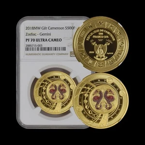 CAMEROON. 2018, 500 Francs, Silver - NGC PF70 - Top Pop 🥇 Zodiac, Gemini - Picture 1 of 5