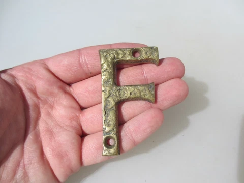 Vintage Brass Shop Letter "F" Sign Old Plaque Name Initial 2.75"H Cover