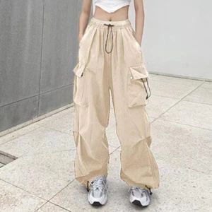 Cargo Pants Women Retro Workwear Casual Baggy Straight Trousers Pockets Jogger ∆ - Picture 1 of 27
