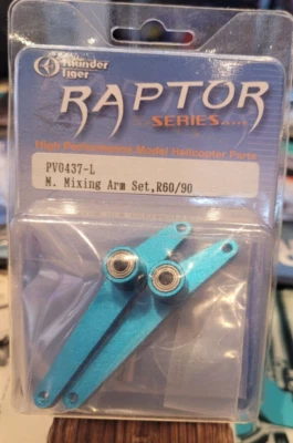 Thunder Tiger PV0437-L Mixing Arm Set Aluminum Blue Raptor 60/90 Heli Parts - Image 1 of 3