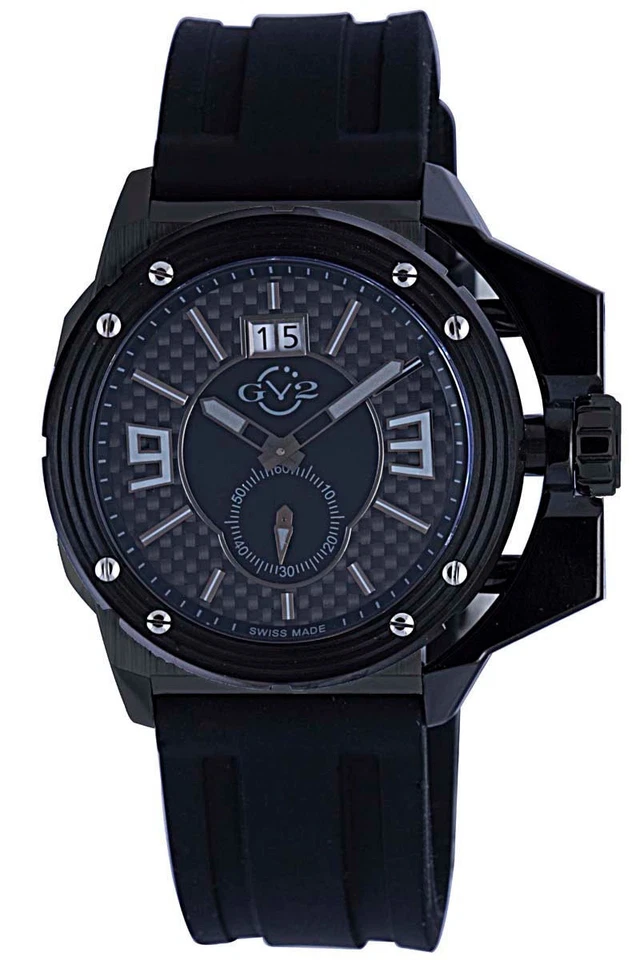 Reloj de silicona GV2 by Gevril 9401 Grande para hombre esfera negra IP acero fecha  Foto 1 de 4