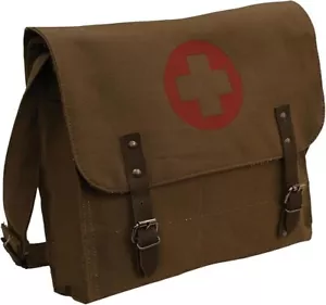 Rothco Vintage Medic Canvas Bag W Cross Crossbody Messenger Shoulder Bag Brown - Picture 1 of 5
