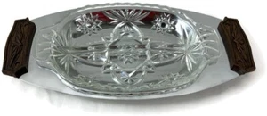 VTG Sculptura by Kromex Relish Tray with Faux Walnut Handles New in Box 1970’s - Picture 1 of 9