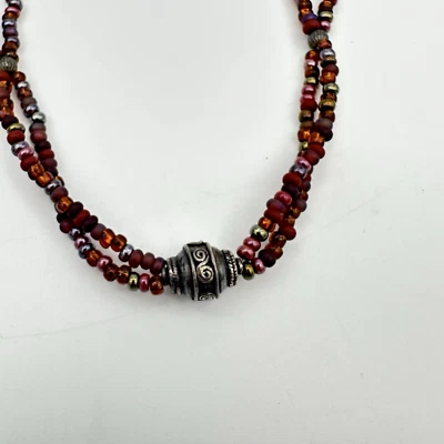 "Collar gargantilla artesanal de plata de ley 925 granate piedra vidrio semilla cuentas 17""" Foto 1 de 4