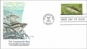 Largemouth Bass Fishing Fish Official National Wildlife Federation USA FDC 1986 - Picture 1 of 2