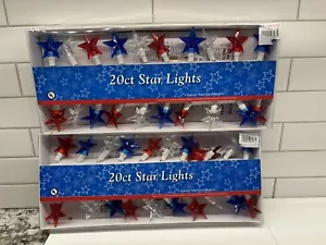 Vintage NOS STRING LIGHTS 20 STARS RED WHITE AND BLUE 2 Boxes Brand New! - Picture 1 of 4