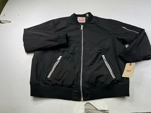 NWT Levi's Satin Bomber Jacket Womens 3X Black Nylon Lined Full Zip - Picture 1 of 7