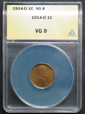 1914 *D*  Lincoln Wheat Cent *ANACS VG 8- FREE SHIPPING! G1485 - Image 1 of 4