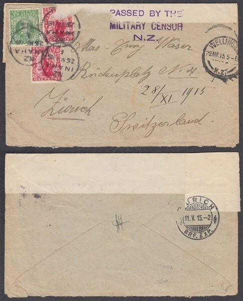 NUEVA ZELANDA 1915 PASÓ POR CENSOR PRIMERA GUERRA MUNDIAL CUBIERTA (ID:026/H1226)  Foto 1 de 1