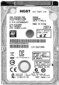 Hard Drive HGST Cinemastar Z5K500 HCC545050A7E380 500GB 5.4K 8MB SATA II 2.5" - Picture 1 of 3