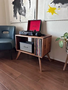 Wood Record Player Stand Cabinet, Vinyl Storage, MCM Turntable Cabinet - Picture 1 of 11