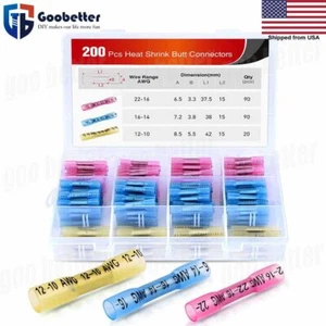 200pc Heat Shrink Butt Connectors Waterproof Wire Crimp Butt Splice Terminal Kit - Picture 1 of 8