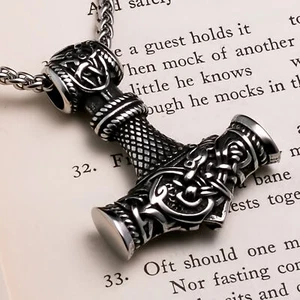 Viking Mjolnir Thor's Hammer Stainless Steel Pendant Necklace - Picture 1 of 7