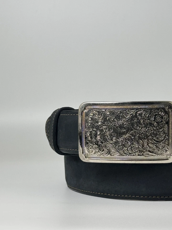 CINTURÓN MUJER WESTERN NEGRO CUERO GENUINO VAQUERO RODEO CINTURÓN HECHO A MANO 1.5" Foto 1 de 1