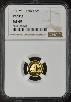 1987-Y China Gold 5Y Panda - NGC MS69 - ✪COINGIANTS✪ - Image 1 of 2