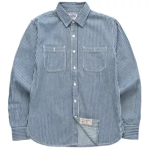 Camicia da lavoro uomo manica lunga Ami Khaki americana retrò camicia a righe verticali - Foto 1 di 9