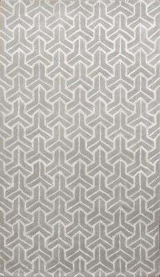 Alfombra moderna de lana/seda india enrejado alfombra gris/plateada acolchada a mano 5x8 pies Foto 1 de 4