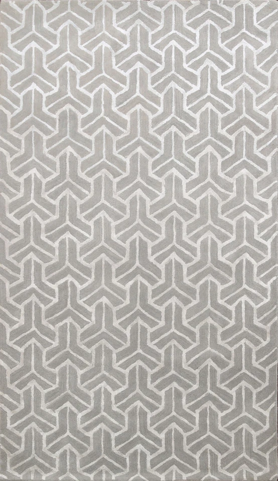 Modern Trellis Indian Wool/ Silk Area Rug Hand-tufted Gray/ Silver Carpet 5x8 ft - Image 1 of 4