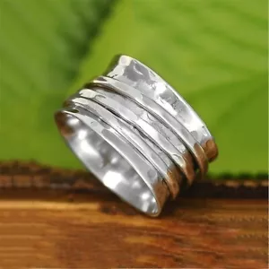 Spinner Ring Sterling Silver Ring for Women Boho Chunky Ring Wide Band Fidget - Picture 1 of 7