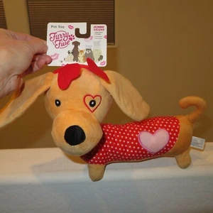 12" Tan Dachshund Valentines Heart Stuffed Animal w/Squeaker Crinkle Pet Toy NWT - Picture 1 of 5