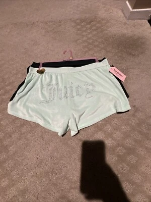 Pantalones Cortos Juicy Couture 2pk Verde/Negro Terciopelo Ropa de Dormir/Salón. Talla L. ¡NUEVO CON ETIQUETAS! Foto 1 de 4