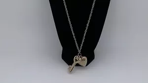 Silver Colored Necklace for Women with a Big Key & Heart - Picture 1 of 2