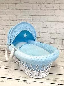 3 Piece bedding set Wicker Moses Basket baby Nursery - Blue Dimple - Picture 1 of 7