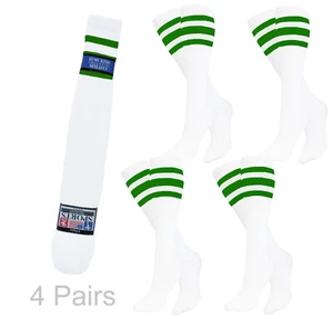 4 STÜCK SCHLAUCHSOCKEN BAUMWOLLE KELLY GRÜNE STREIFEN HOHE WADE OLDSCHOOL SPORTSOCKEN - Bild 1 von 4