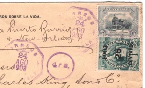 GUATEMALA Cover 1903 QUETZAL BIRD 25c SURCHARGE/Waterlow Mixed Franking NYC XH31 - Picture 1 of 18