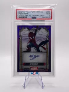 2024 Topps Chrome Marvel Spider-Man Character Auto Purple 68/75 PSA 9 #MI-8 - Picture 1 of 4
