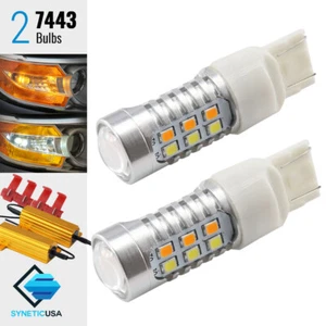 7443 7440 Error Free Switchback White/Yellow LED Turn Signal Light Bulb+Resistor - Picture 1 of 7