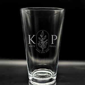 WEDDING MONOGRAM Pint Glass Sets - Picture 1 of 21