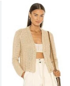 Vince Open Knit Cardigan Size Large Straw Tan Crochet Sweater Retail $395 NEW - Picture 1 of 6