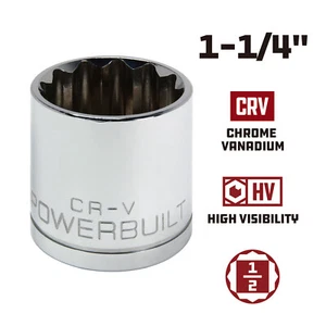 3 Powerbuilt 1/2 Inch Drive 1-1/4, 1-3/16, 1-1/16 Inch 12 Point Shallow Socket - Picture 1 of 4