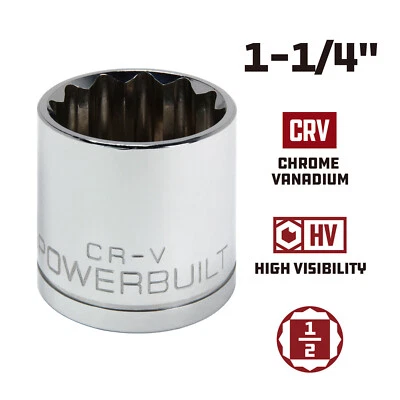 3 Powerbuilt 1/2 Inch Drive  1-1/4, 1-3/16, 1-1/16 Inch 12 Point Shallow Socket - Image 1 of 4