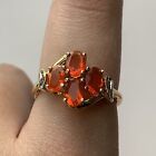 Fire Opal And Diamond Cluster Twist Ring 9Ct 9K Yellow Gold   Size P