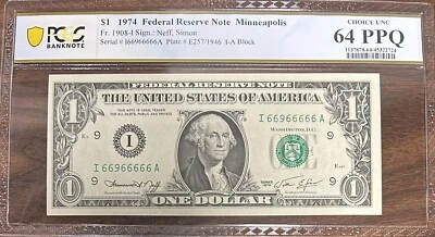 2x Matching $1 Federal Reserve Note PCGS 64PPQ Seven of a Kind Serial Numbers - Image 1 of 4