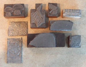 Pre-Owned Printing Press Blocks Lot of 9 Teacups Mushrooms Piano Shapes - Picture 1 of 21