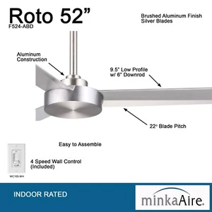 Minka Aire F524-ABD Roto 52" Indoor Brushed Aluminum Ceiling Fan + Wall Control - Picture 1 of 10