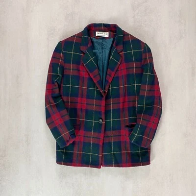 Vintage 90s Dumas Womens Blazer Sz 14 Red Green USA Made Knit Country Chic Plaid - Image 1 of 4